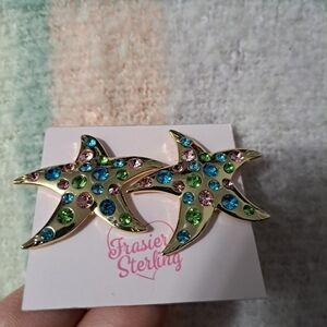 Frasier Sterling Multi Color Rhinestone Gold Starfish  Fiji Earrings